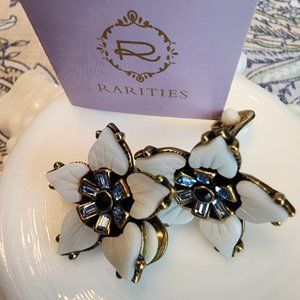 RARITIES CRYSTAL AQUAMARINE MOP FLOWER RING AND EARRINGS SET